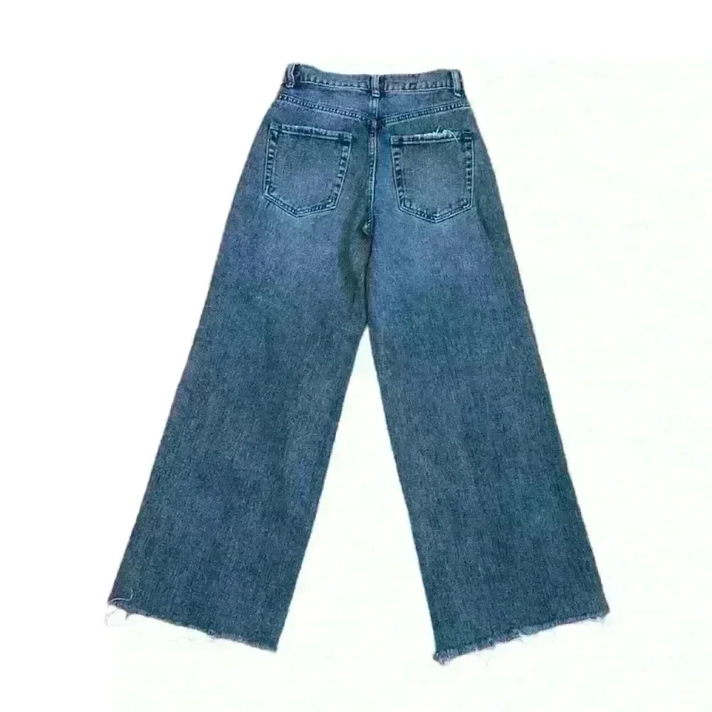 PacSun Women's Baggy Denim Jeans Distressed Wide Leg Button Fly Wide Leg Size 24
